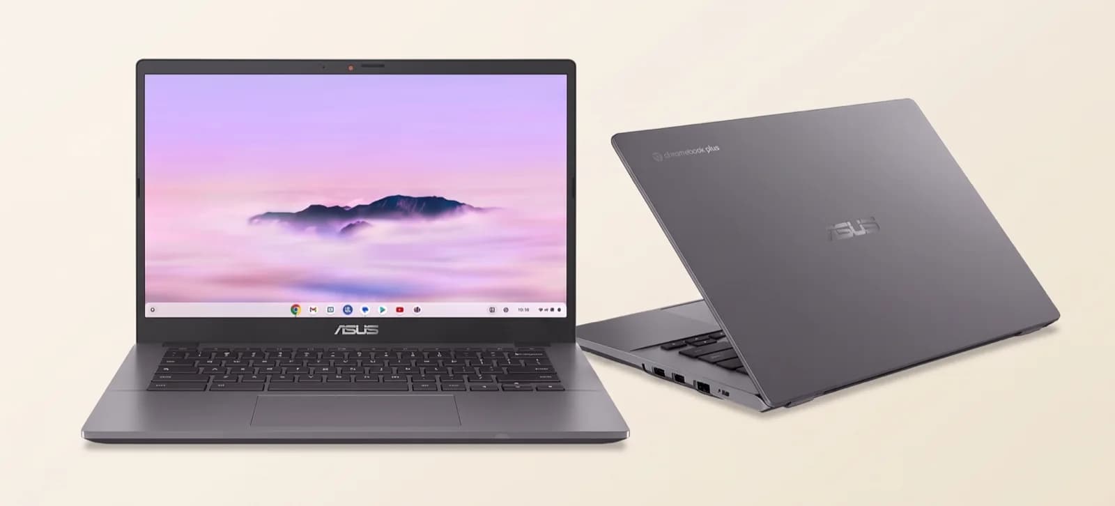 ASUS Chromebook Plus CX34 — vista frontal y posterior.