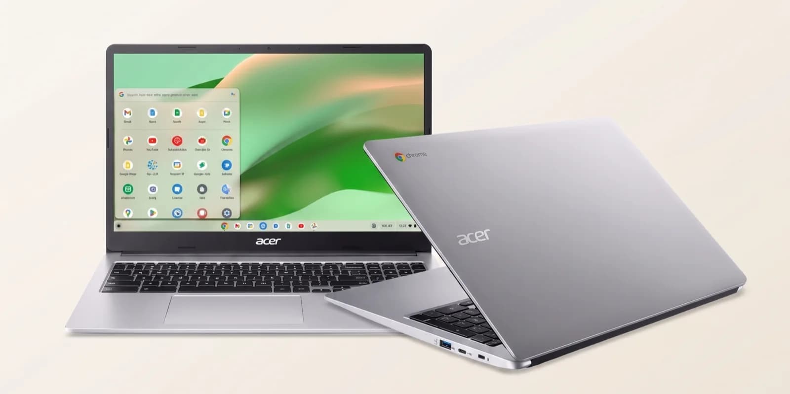 Acer Chromebook 315 — vista frontal y posterior.